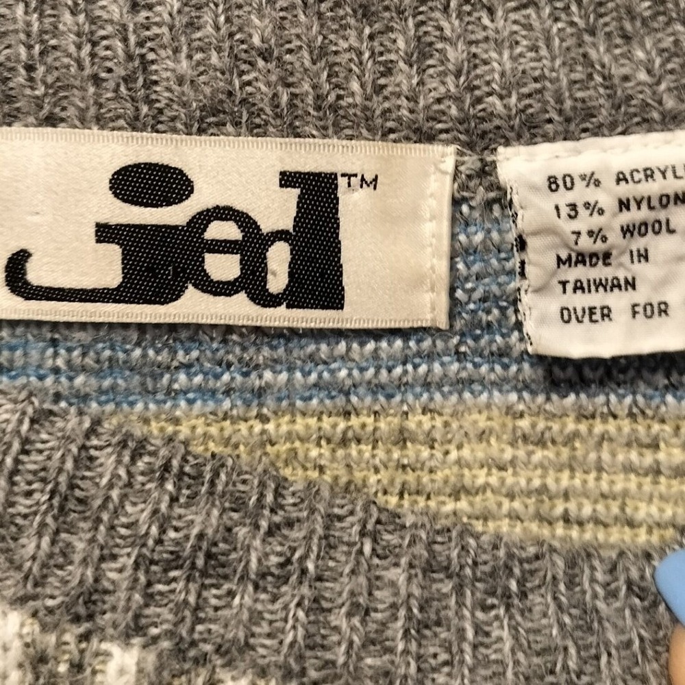 JED Vintage 80s Geometric Pattern Grandpacore Crew Neck Sweater Men's Large‎ - Picture 2 of 5